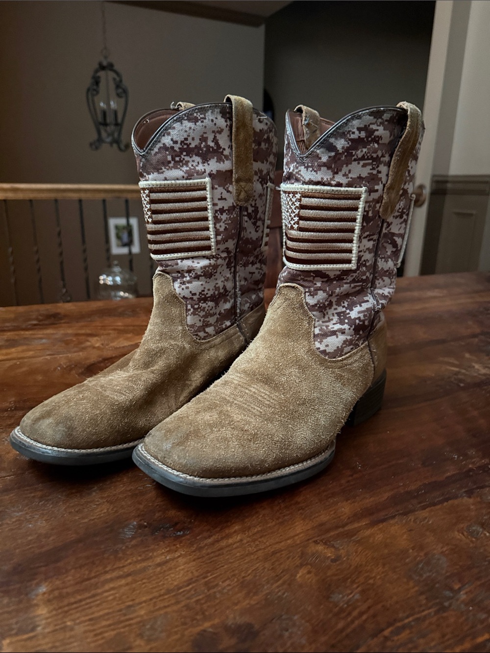 Ariat Tan Suede Western Boots with Digital Camo Shaft
